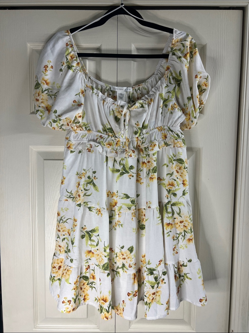 Altar'd State White Mini Dress with Yellow Floral Accents